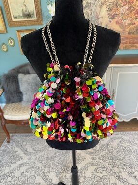 Y2K Vintage Large Sequin & Beaded Drawstring Purse